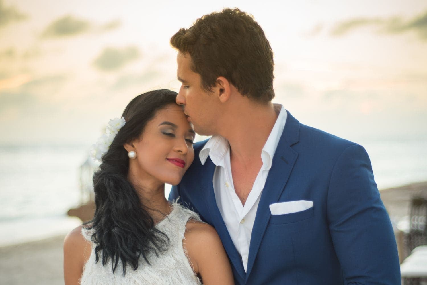 Romantic couple portrait at sunset in Juan Dolio